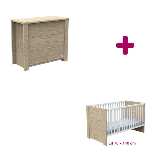 Sauthon Chambre bébé duo Antonin : lit évolutif 70x140, commode   Sauthon Chambre bébé duo Antonin : lit évolutif 70x140, commode