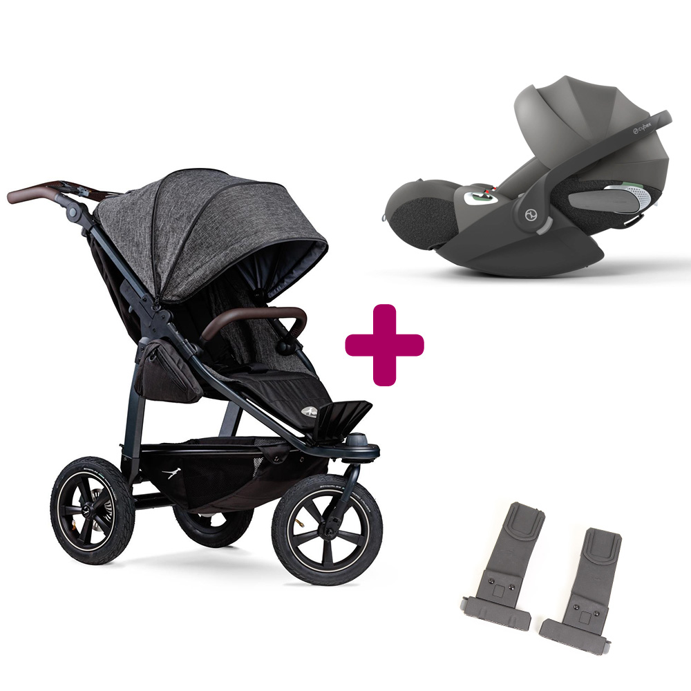 TFK - Pack Poussette Duo Mono 2 version sport Premium Anthracite + adaptateurs coque + coque Cloud T i-size Mirage Grey  TFK