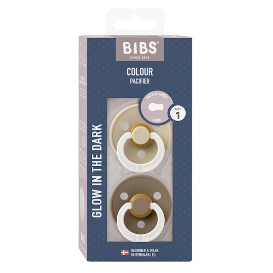 BIBS Tétines Colour 2 Pack Caoutchouc naturel Vanilla Glow/Dark Oak Glow 