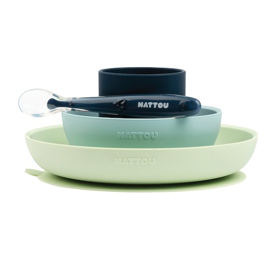 Nattou Coffret de repas silicone 4 pièces Vert Et Bleu 