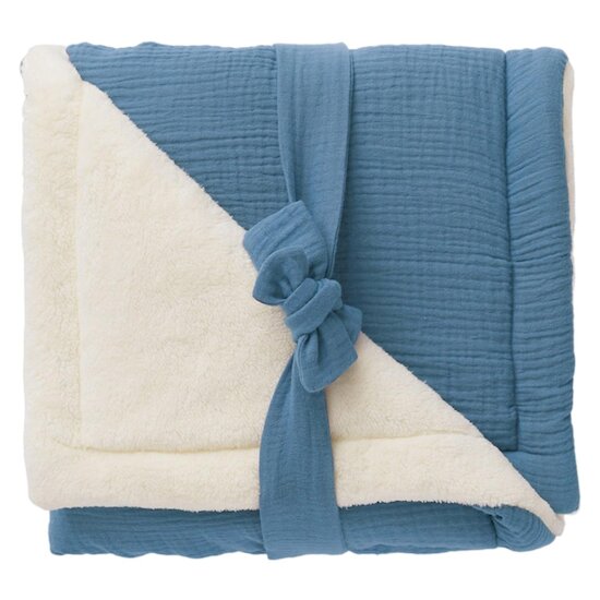 BB&Co Couverture peluche microfibre/ gaze Mix & Match Pierre Bleue 70x100 cm