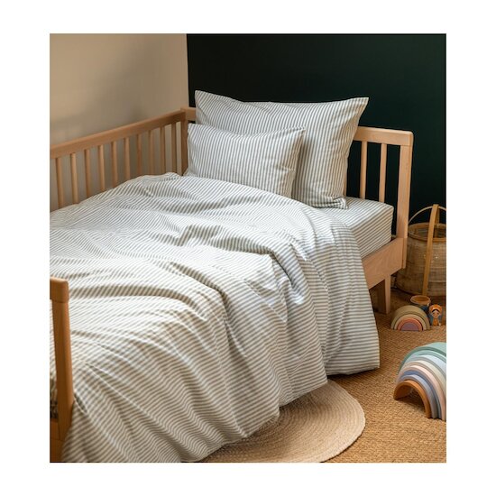 Kadolis Housse de couette Adulte Percale de Coton Bio Rayé Bleu ardoise 