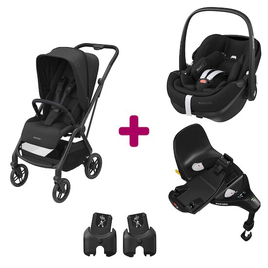 Pack poussette duo Léona 2 + pebble pro 360 essential black + base  familyfix 360 pro, Maxi Cosi de Maxi Cosi