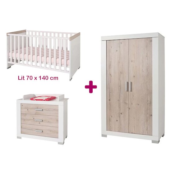 Yuny by Paidi Chambre bébé complète Ayden : lit 70x140, commode, armoire   Yuny by Paidi Chambre bébé complète Ayden : lit 70x140, commode, armoire