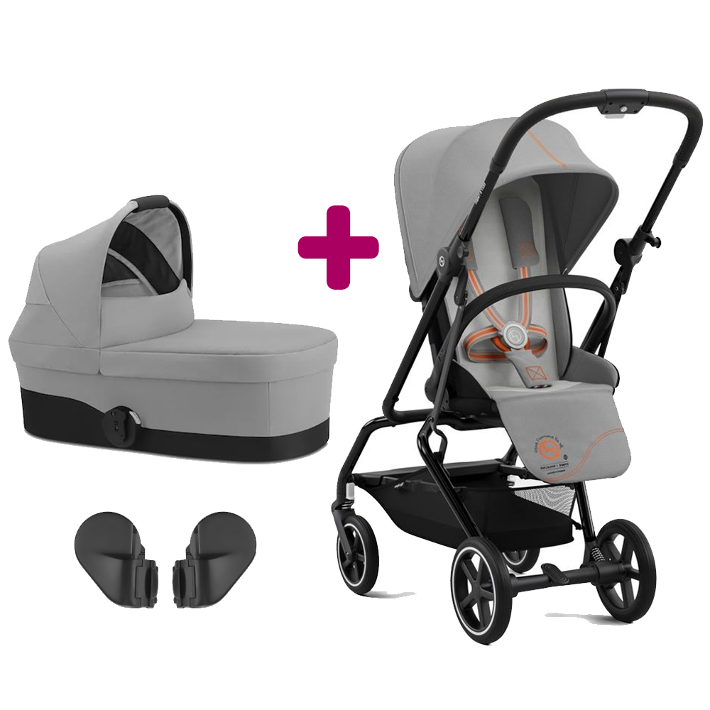 Pack poussette duo Eezy S Twist + 2 Lava Grey + Nacelle Cot S Soho Grey +adaptateurs nacelle  Cybex