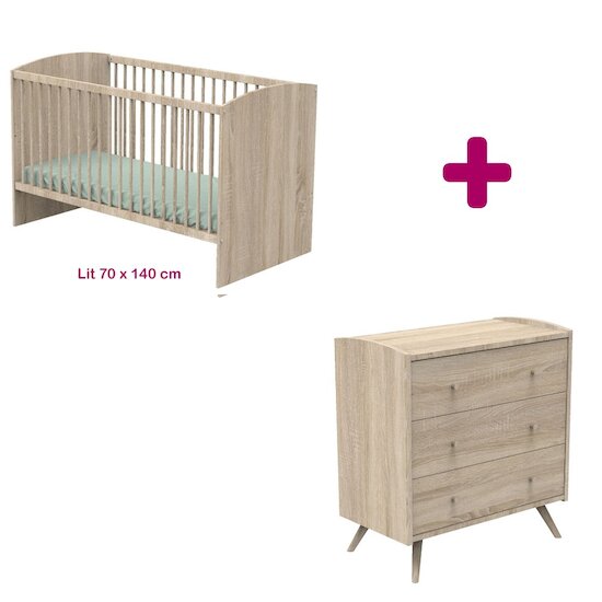 Sauthon Chambre bébé duo Access bois : lit 70x140, commode   Sauthon Chambre bébé duo Access bois : lit 70x140, commode