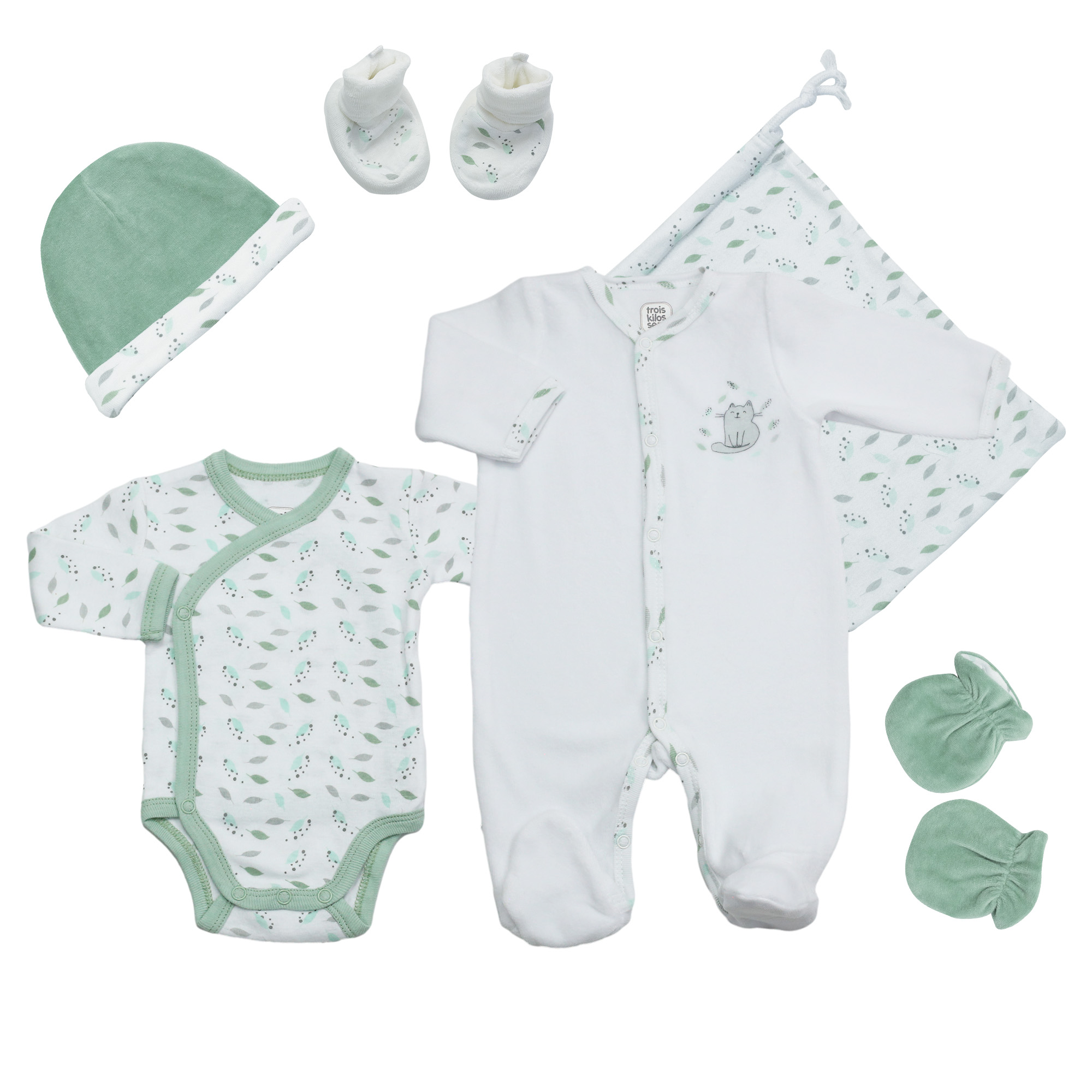 Trois Kilos Sept - Kit Naissance Chat - 6 Pcs  0M VERT Trois Kilos Sept