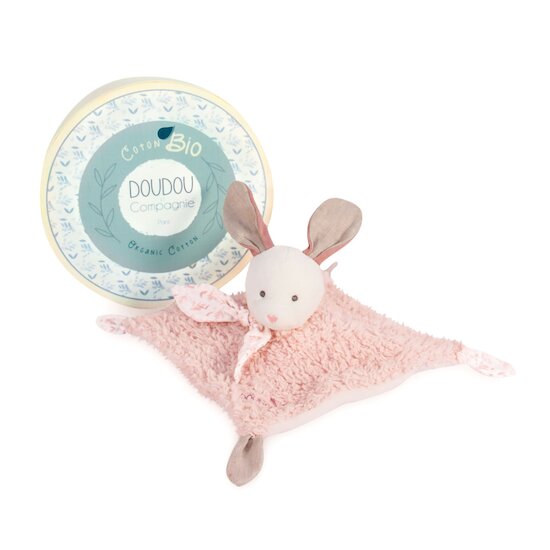 Doudou & Compagnie Doudou Lapin en coton bio Rose 25 cm