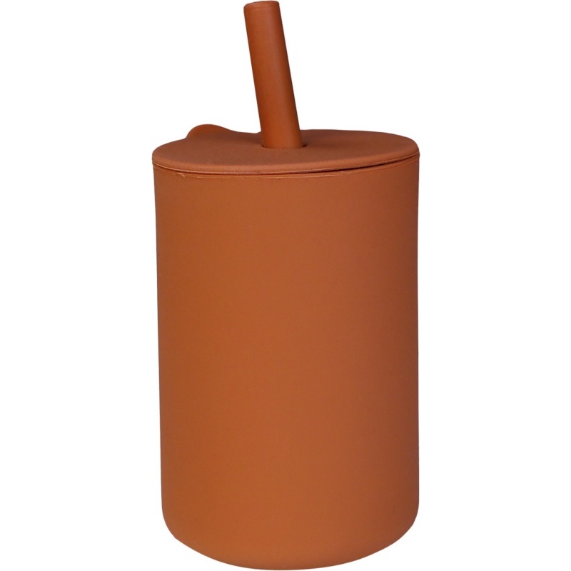 SiliconeTasse avec paille MARRON Tryco
