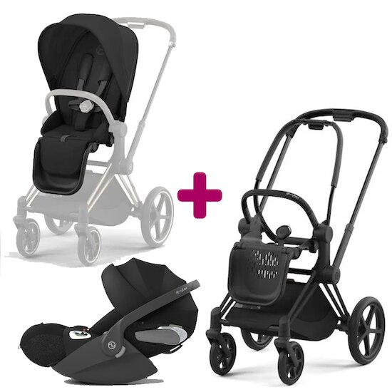 Cybex Pack Duo Chassis Priam matt black + Siège + Cloud T i-size Sepia Black  