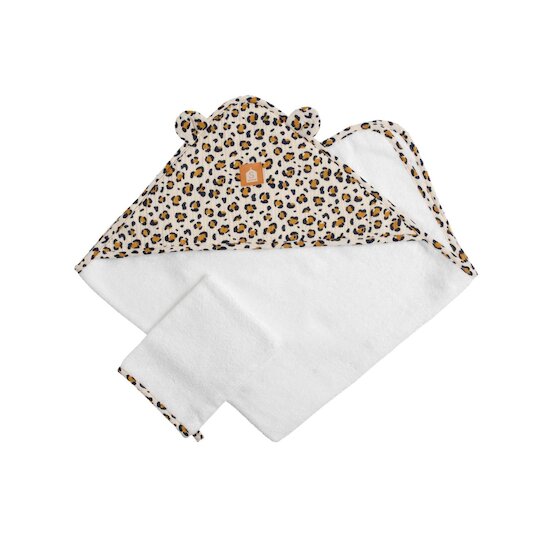 Sauthon Cape de Bain Plus Gant Leopard Ecru/Noir/Caramel 