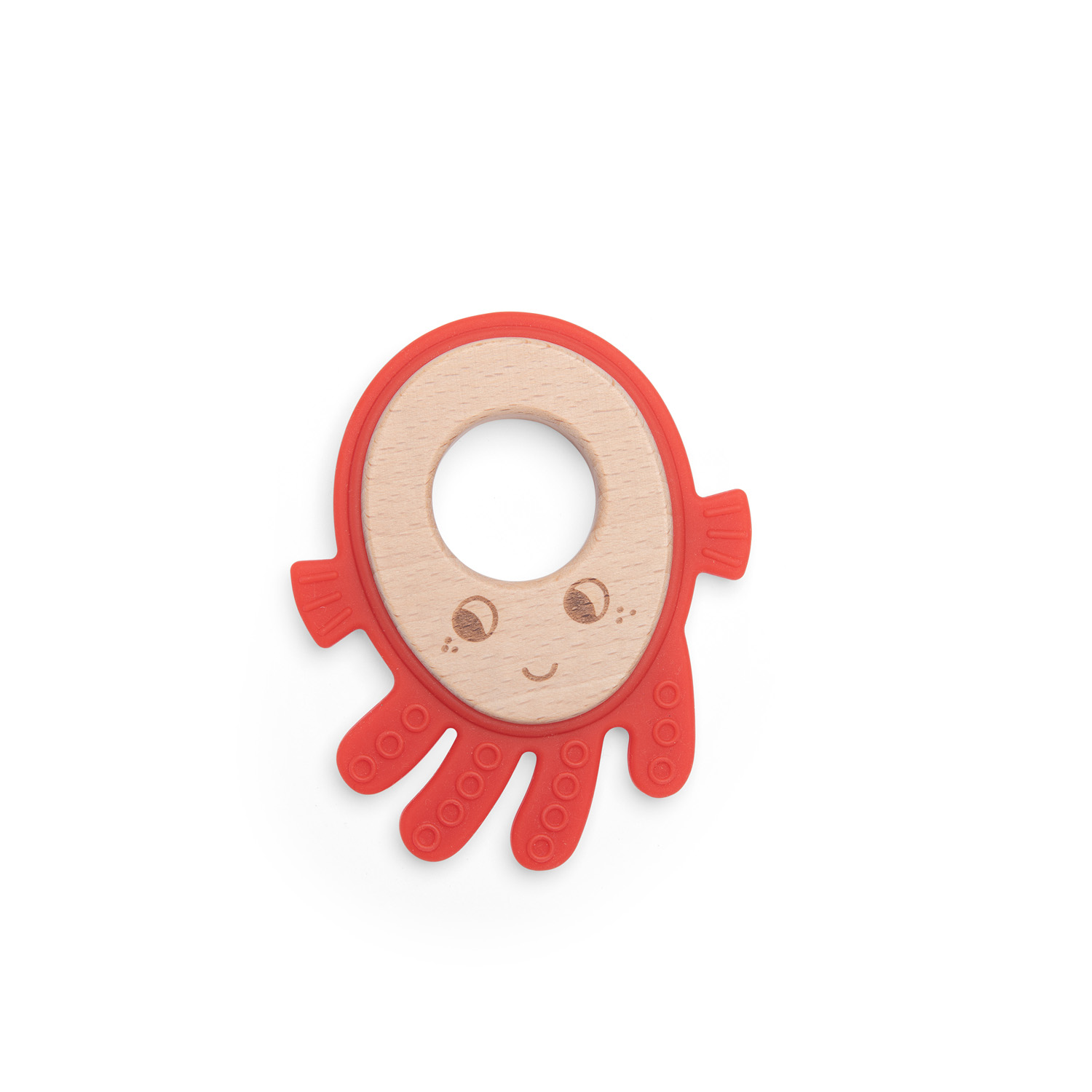 MOULIN ROTY - Anneau de dentition bois et silicone poulpe ROUGE Moulin Roty