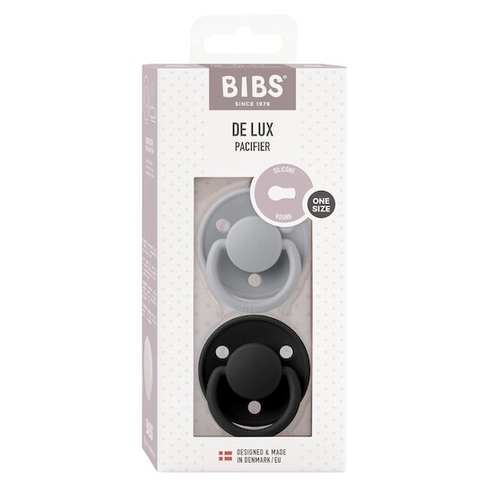 BIBS Tétines De Lux 2 Pack Silicone Cloud/Black 