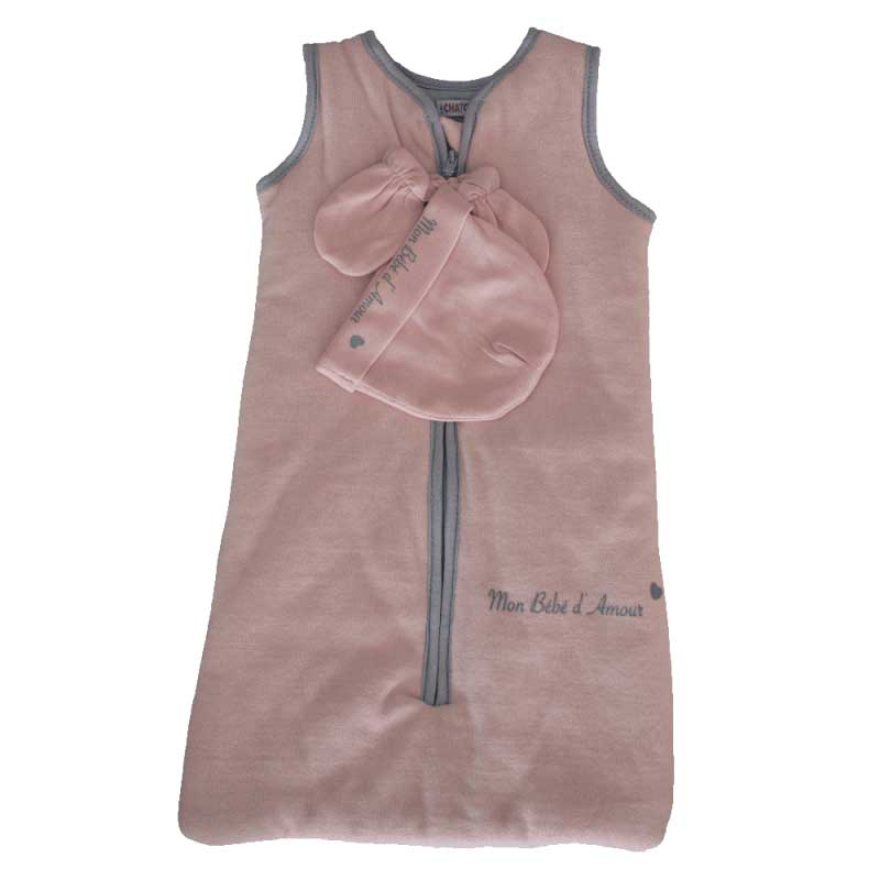 Les Chatounets - Gigoteuse avec moufles et bonnet ROSE Les Chatounets
