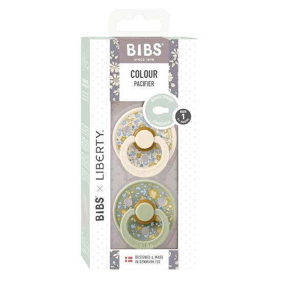 BIBS BIBS x Liberty Tétine Colour 2 Pack Caoutchouc naturel Symétrique Honey Bee/Sage 
