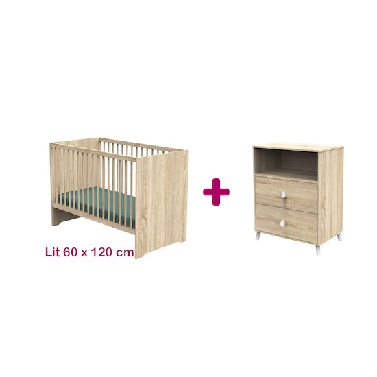 Sauthon Chambre bébé duo Montana : lit 60x120, commode   Sauthon Chambre bébé duo Montana : lit 60x120, commode