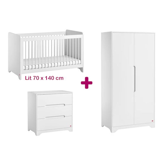 Vox Chambre bébé complète Ova blanc : lit 70x140, commode, armoire  