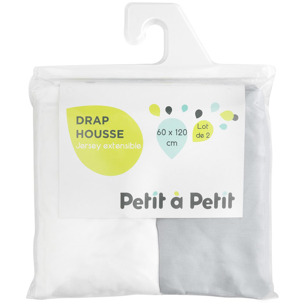 Lot de 2 draps housses GRIS Petit à petit