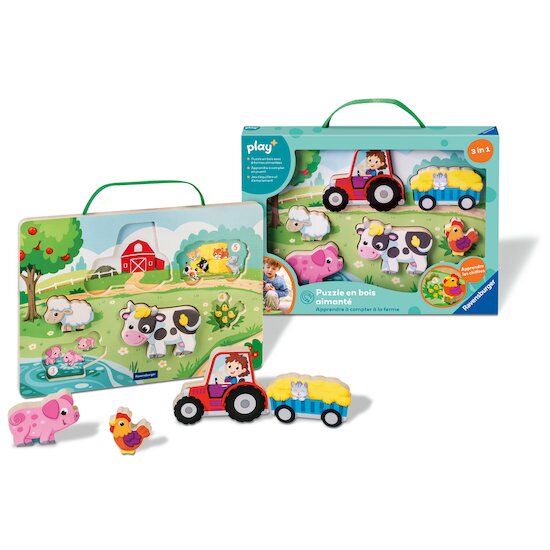Play+ Puzzle bois aimanté - Compter à la ferme Multicolore  Play+ Puzzle bois aimanté - Compter à la ferme Multicolore