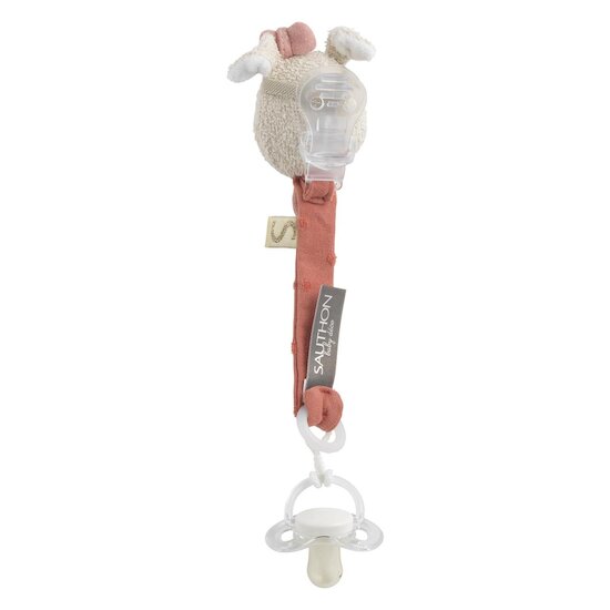Sauthon Attache Sucette Petit Coeur Beige Chiné/Rose Poudré  Sauthon Attache Sucette Petit Coeur Beige Chiné/Rose Poudré