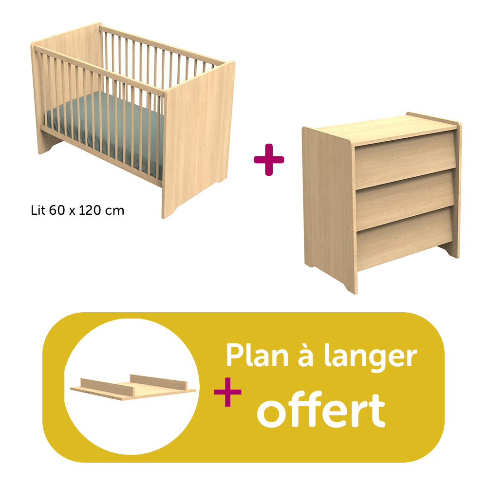 Sauthon - Chambre Duo Cannelle Chêne Miel: lit 60x120 Lit 120x60,  Sauthon