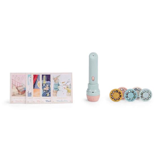 Moulin Roty Lampe à histoires livre La petite école de danse Crème/Turquoise  Moulin Roty Lampe à histoires livre La petite école de danse Crème/Turquoise