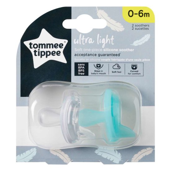 Tommee Tippee Sucette en silicone ultra légère x2 Blanc, turquoise 