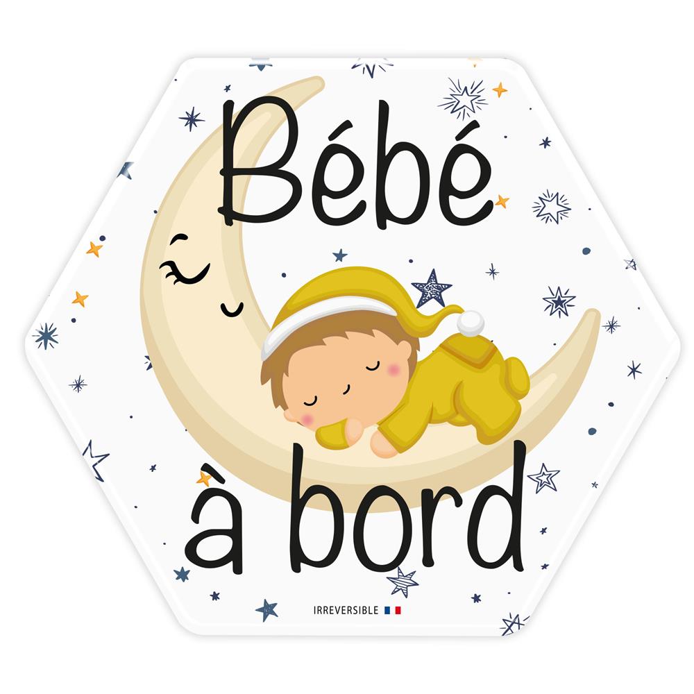 Adhésif « Bébé à Bord Clair de lune » BLANC Irréversible Bijoux
