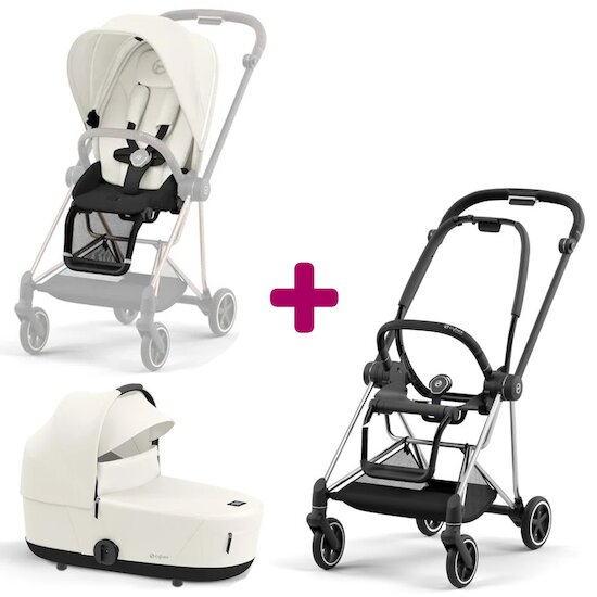 Cybex Pack Châssis poussette Mios chrome black + Siège Off White + Nacelle Off White  