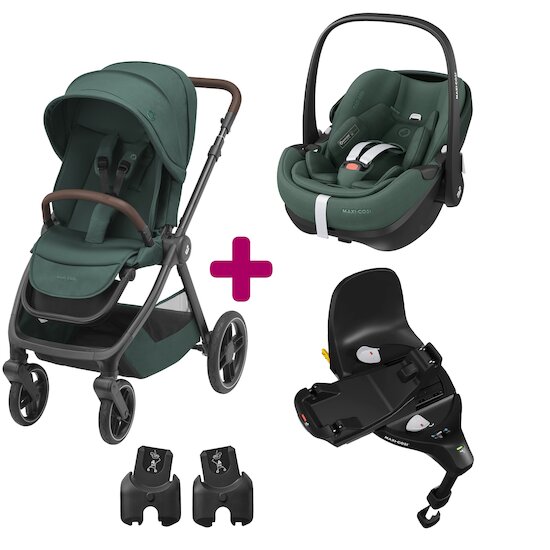 Maxi Cosi Pack poussette duo Oxford + coque Pebble 360 pro Essential Green + base familyfix 360 pro  