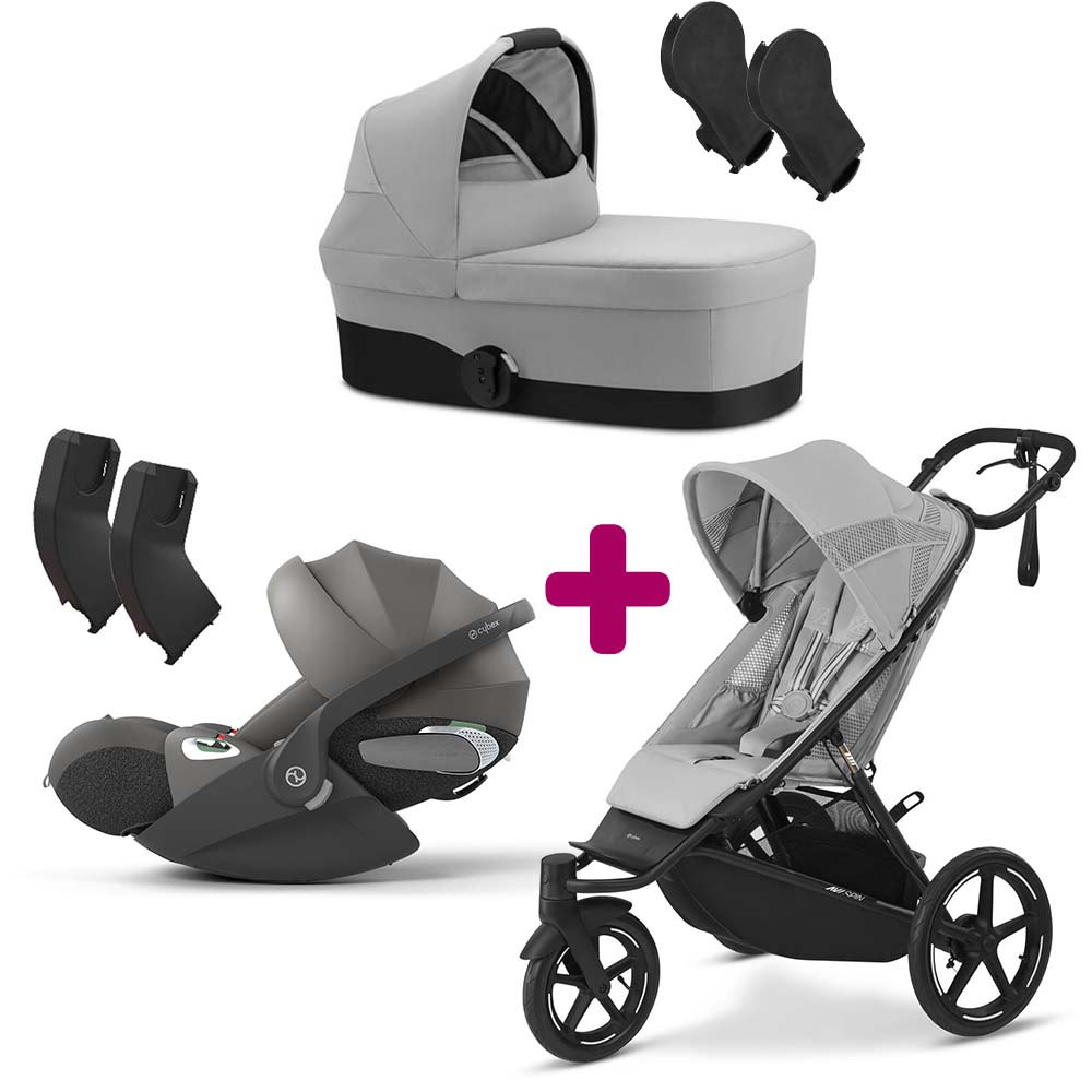 Cybex - Pack Poussette trio Avi Spin Fog Grey + adaptateurs coque + adaptateur nacelle Cot S + coque Cloud T Mirage Grey + Nacelle Cot S Fog Grey  Cybex