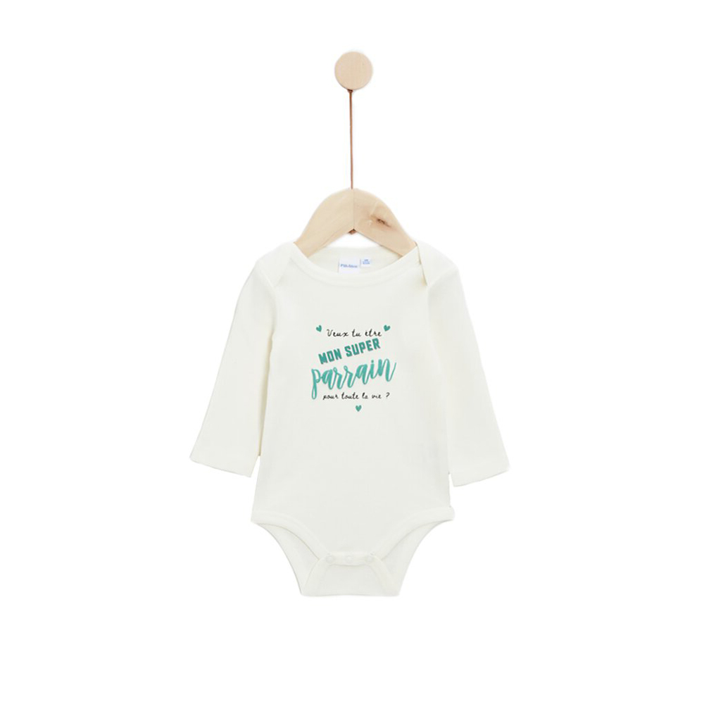 P’tit bisou - Body manche longue annonce Parrain BLANC P’tit bisou