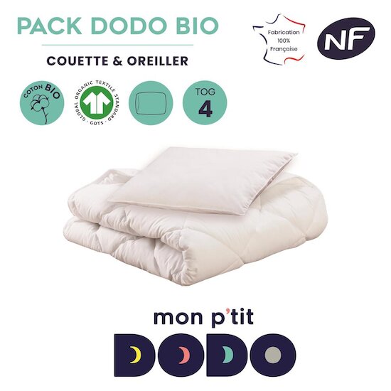 Mon P'tit Dodo Couette et oreiller en coton bio Blanc 100x140 cm Mon P'tit Dodo Couette et oreiller en coton bio Blanc 100x140 cm