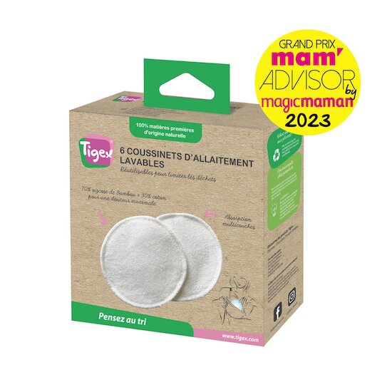 Tigex 6 Coussinets allaitement lavables en viscose bambou Blanc  Tigex 6 Coussinets allaitement lavables en viscose bambou Blanc