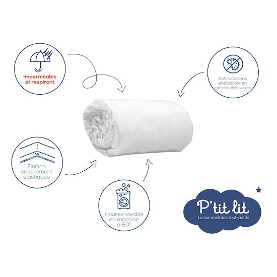 P'tit lit Mon P'tit Protège Matelas imperméable Alese imperméable éponge Anti Acariens  Bi ome® blanc  P'tit lit Mon P'tit Protège Matelas imperméable Alese imperméable éponge Anti Acariens  Bi ome® blanc