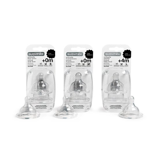 Suavinex 2 tétines bout rond silicone débit lent 0+   Suavinex 2 tétines bout rond silicone débit lent 0+