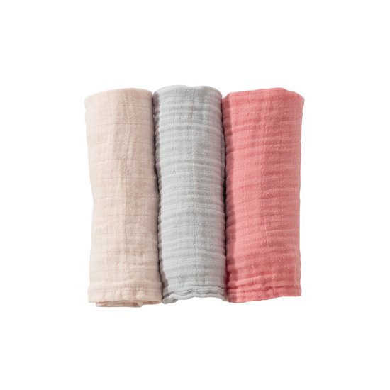 Trois Kilos Sept Lot de 3 langes Rose 70x70 cm