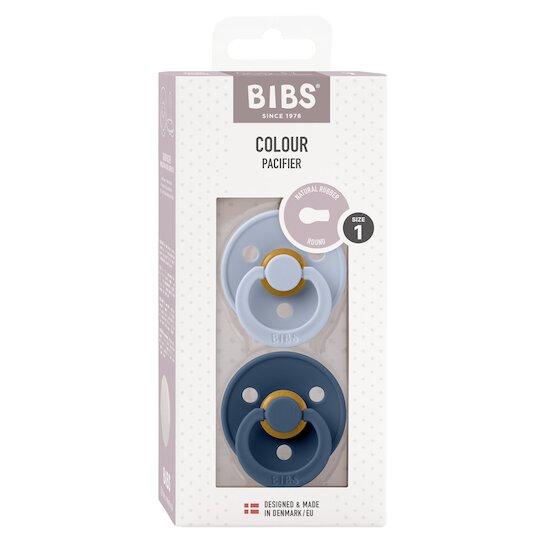 BIBS Tétines Colour 2 Pack Caoutchouc naturel Dusty Blue/Steel Blue 0-6 mois