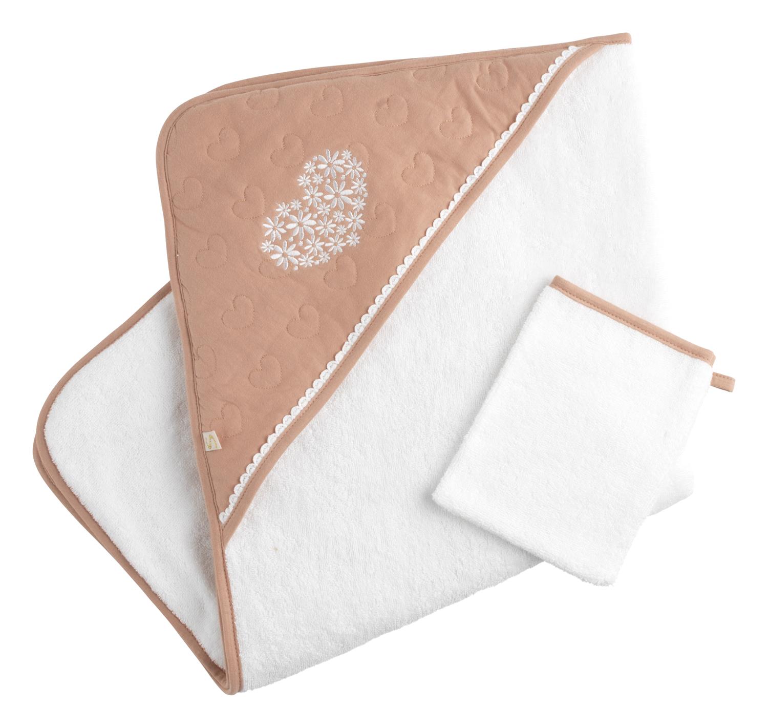 Cape de bain Plus Gant Petit Coeur ROSE Sauthon