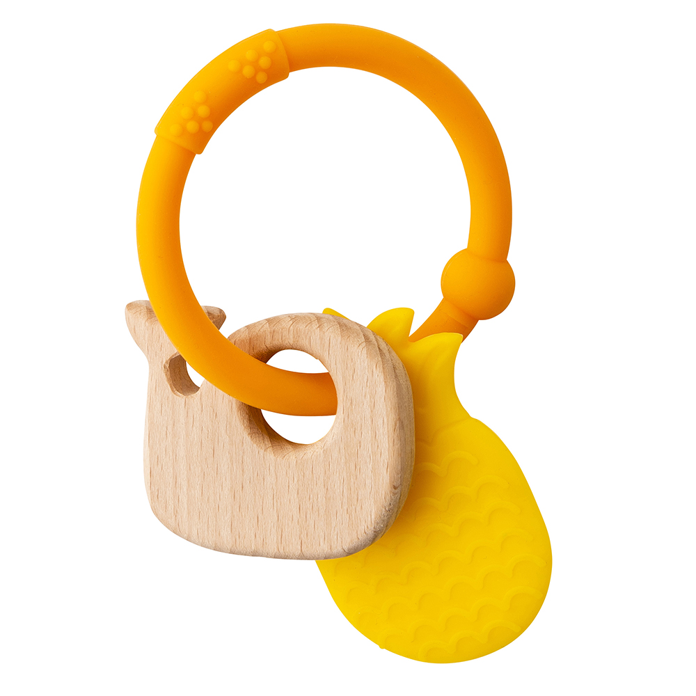 Anneau hochet silicone+bois JAUNE Nattou