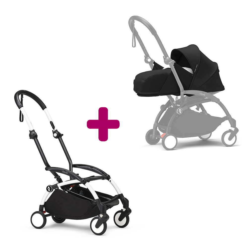 Stokke - Pack chassis poussette YOYO³ Blanc + pack nouveau-né 0+ YOYO³ Noir  Stokke