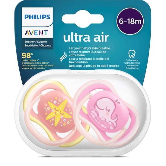 Philips Avent 2 Sucettes ULTRA aérées Rose Étoile / Baleine 6-18 mois