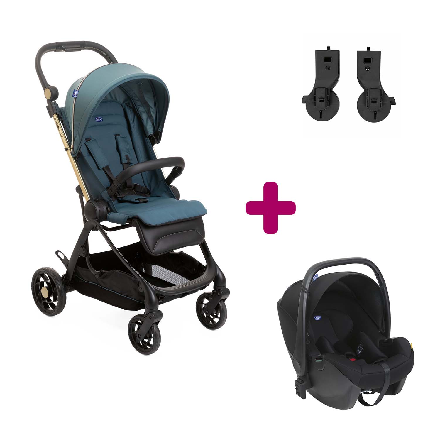 Pack poussette Duo One4ever Siège auto + adaptateurs green gem Chicco