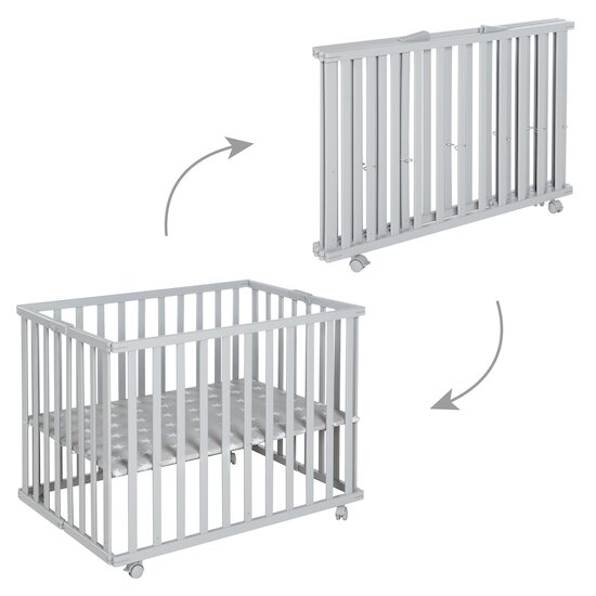 Grand parc de jeux pour enfant bébé à barreaux pliable, Bois naturel