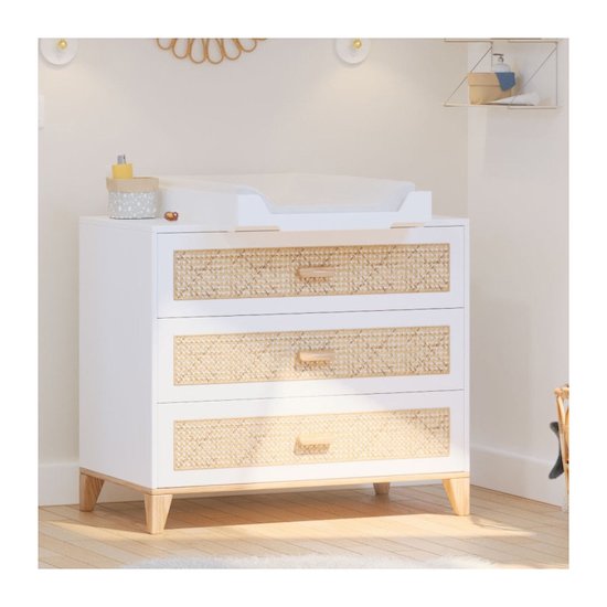 Théo Commode à langer Cannage Rotin Nami Neige  Théo Commode à langer Cannage Rotin Nami Neige