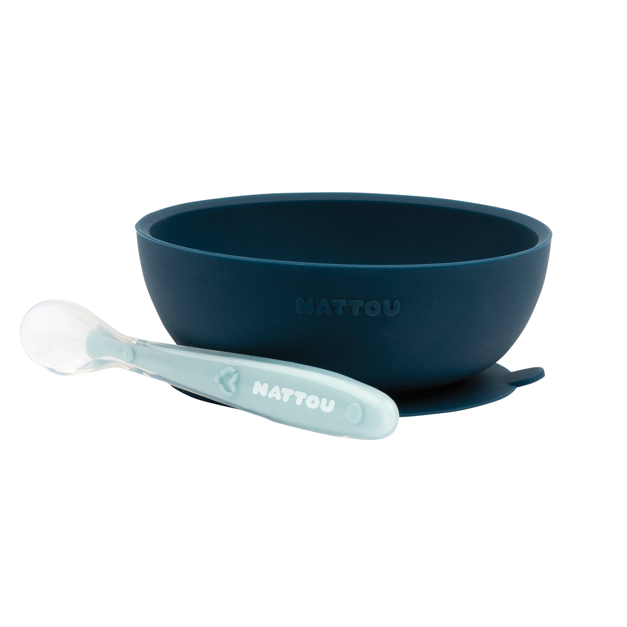Nattou - Coffret repas silicone 2 pc Bol et cuillère BLEU Nattou