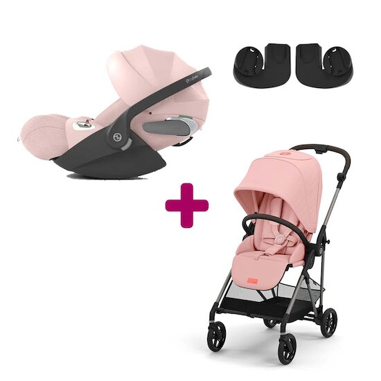 Cybex Pack Poussette Duo Melio 4 Candy Pink + Nacelle Melio 4 Candy Pink + adaptateurs coque + Coque Auto Cloud T i-Size Tissu Plus Peach Pink  