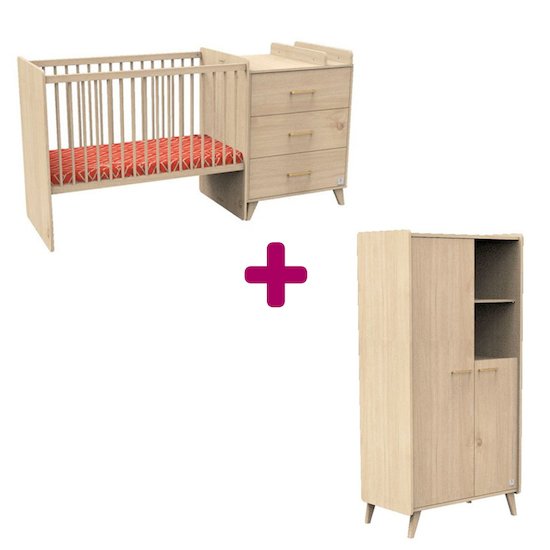 Sauthon Chambre bébé complète Arty : lit combiné évolutif 60x120, armoire   Sauthon Chambre bébé complète Arty : lit combiné évolutif 60x120, armoire