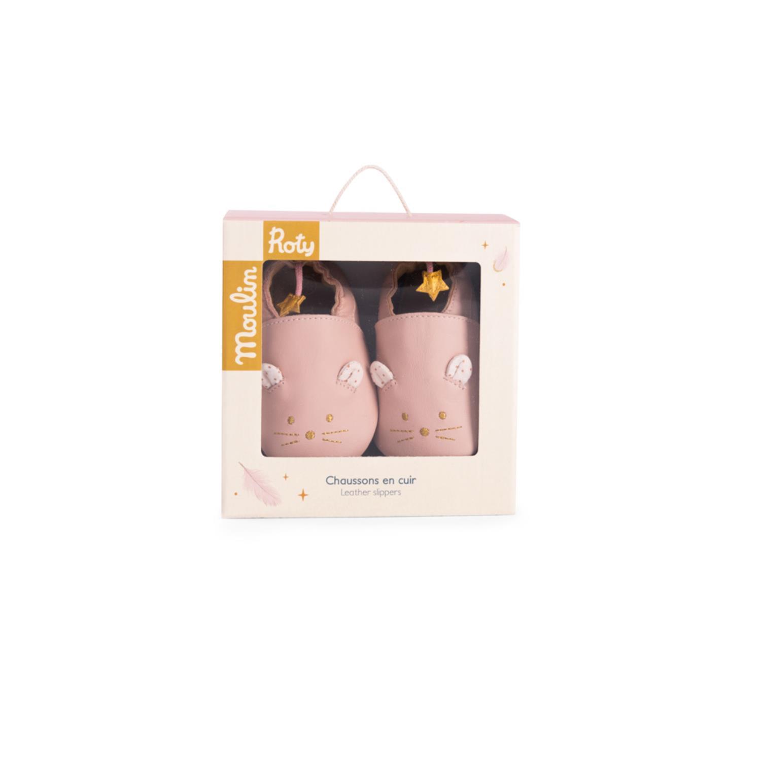MOULIN ROTY - Chaussons cuir souris  La petite école de danse ROSE Moulin Roty