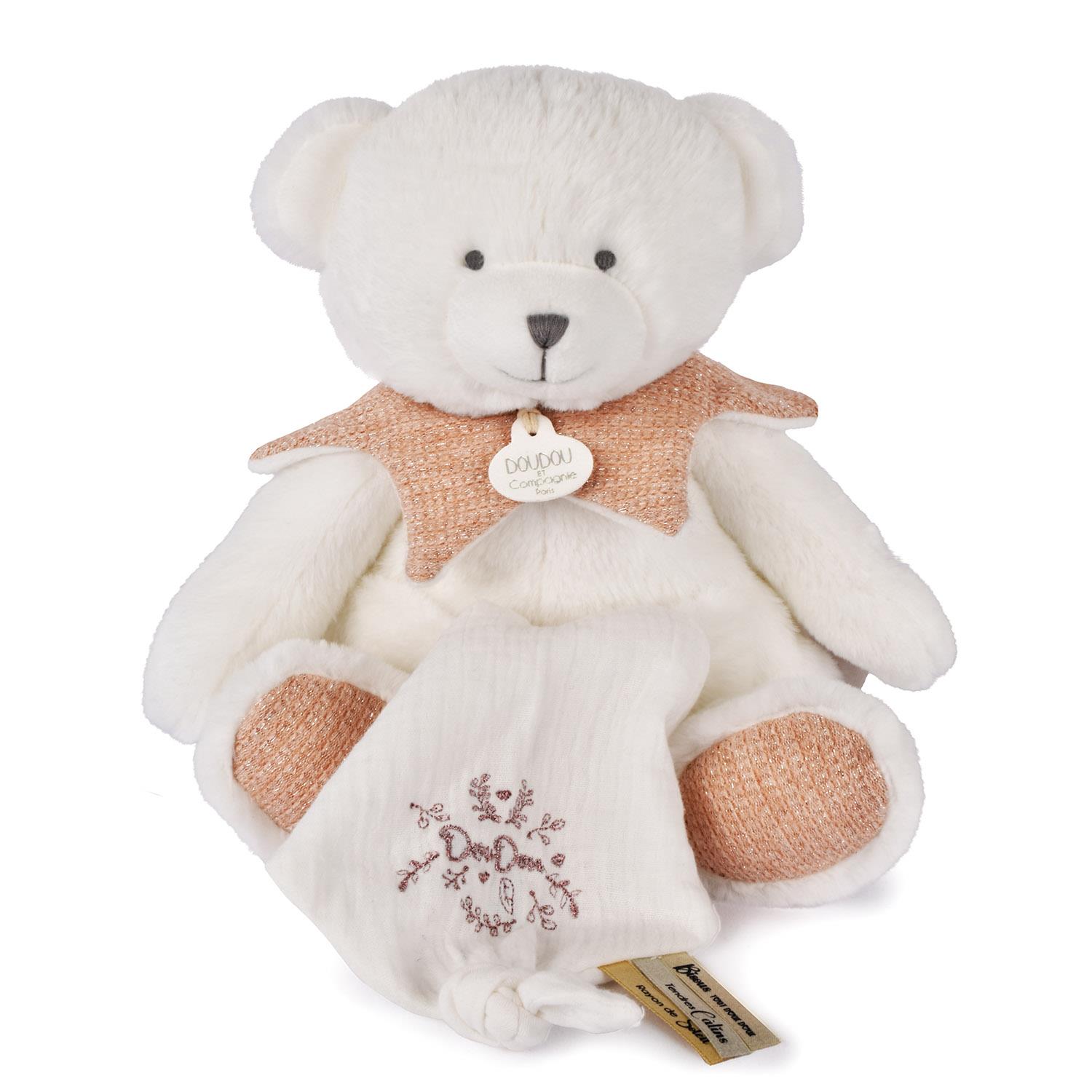 Doudou 24 ans ours pantin avec doudou mouchoir ROSE Doudou & Compagnie